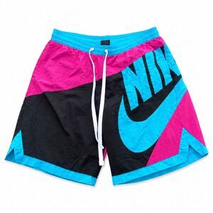 Nike Nylon Swim Trunks Colorblock Neon Pink Blue Retro Streetwear Men L